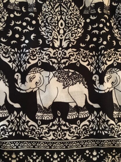 A black and white elephant print fabric.